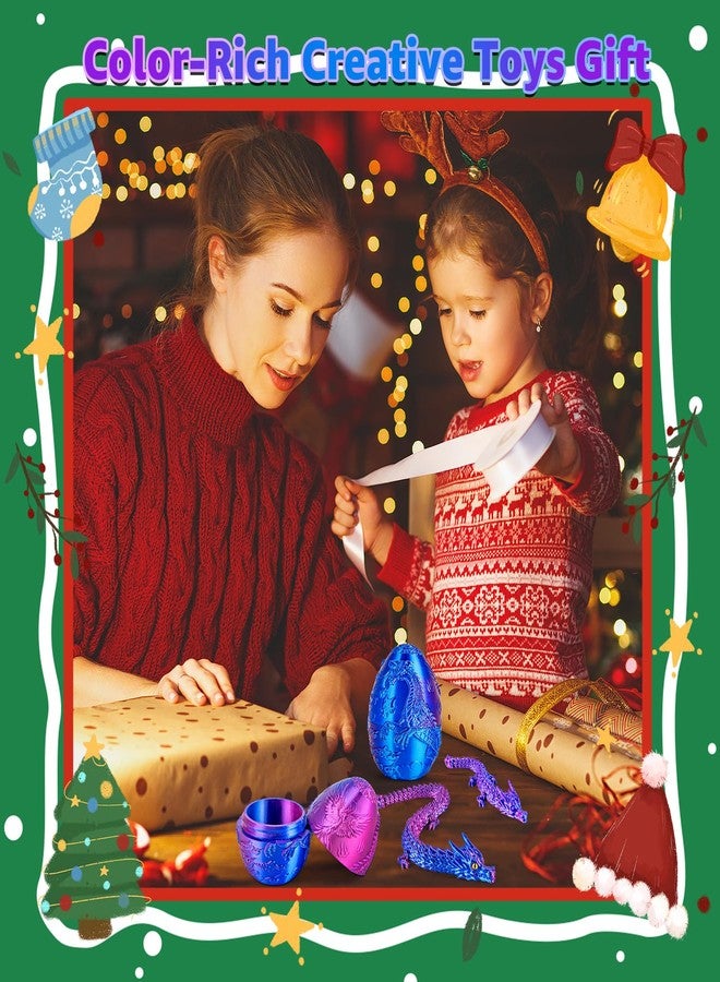 dikale 3D Printed Dragon Egg Toy with 2 Articulated Dragons, Christmas Easter Stocking Stuffers Fantasy Decor Fidget Toys, Classroom Prize Supplies Gift, Silk Rose Red & Dark Blue - Image 5